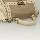 Salvatore Ferragamo Gancini Hand Bag Canvas Leather 2way Beige Gold Auth 116212-7