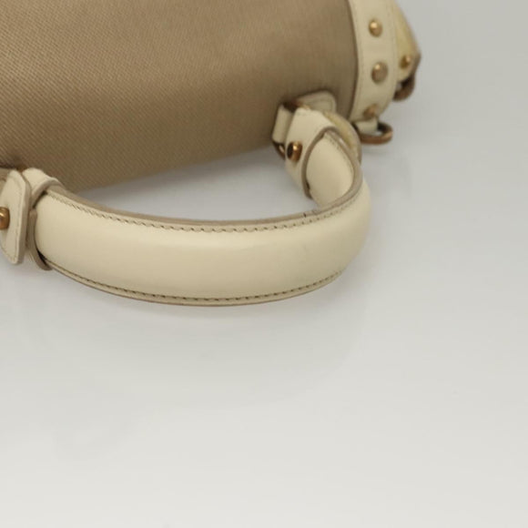 Salvatore Ferragamo Gancini Hand Bag Canvas Leather 2way Beige Gold Auth 116212