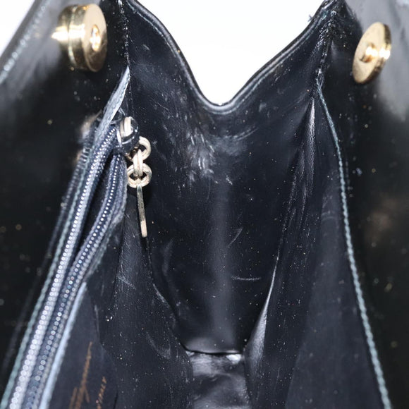 Salvatore Ferragamo Chain Shoulder Bag Patent leather Black Gold Auth 116223