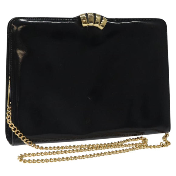 Salvatore Ferragamo Chain Shoulder Bag Patent leather Black Gold Auth 116223