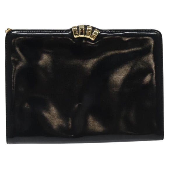 Salvatore Ferragamo Chain Shoulder Bag Patent leather Black Gold Auth 116223