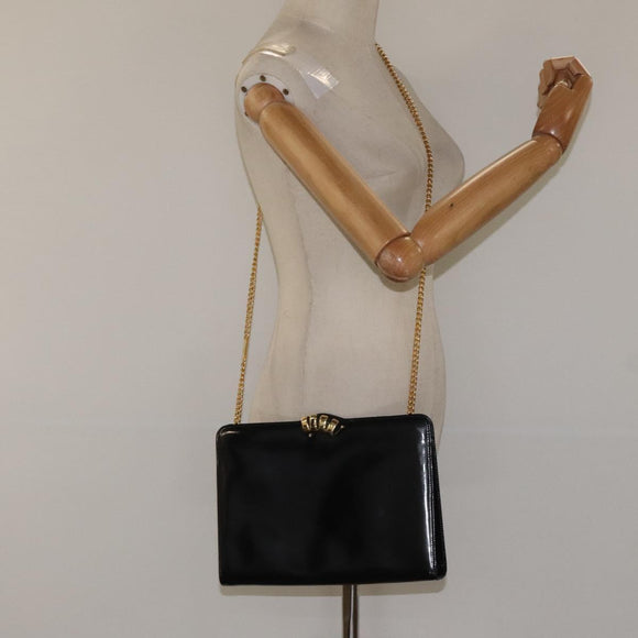 Salvatore Ferragamo Chain Shoulder Bag Patent leather Black Gold Auth 116223