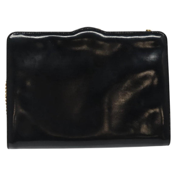 Salvatore Ferragamo Chain Shoulder Bag Patent leather Black Gold Auth 116223