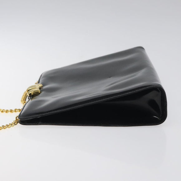 Salvatore Ferragamo Chain Shoulder Bag Patent leather Black Gold Auth 116223