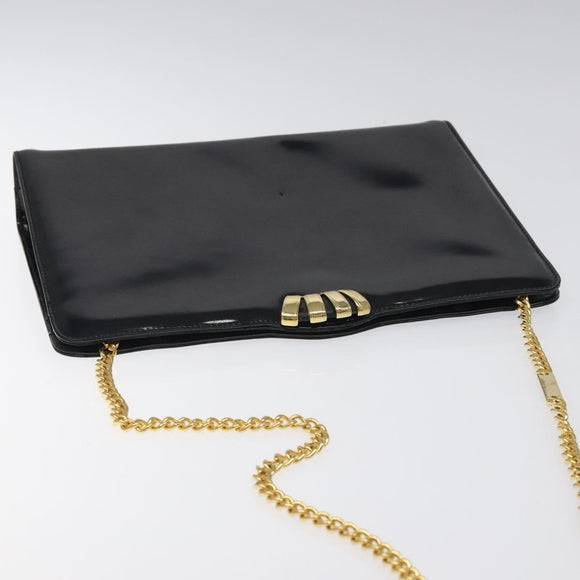Salvatore Ferragamo Chain Shoulder Bag Patent leather Black Gold Auth 116223