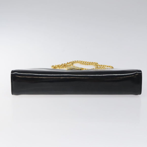 Salvatore Ferragamo Chain Shoulder Bag Patent leather Black Gold Auth 116223