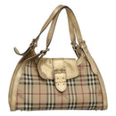 BURBERRY Nova Check Shoulder Bag PVC Beige Gold Auth 116233-1