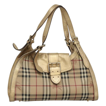 BURBERRY Nova Check Shoulder Bag PVC Beige Gold Auth 116233