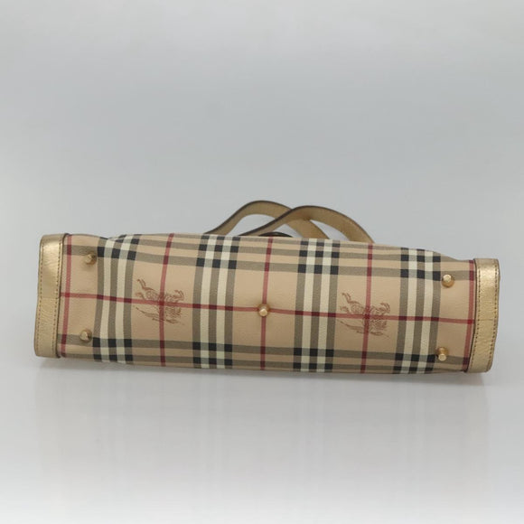 BURBERRY Nova Check Shoulder Bag PVC Beige Gold Auth 116233