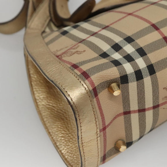 BURBERRY Nova Check Shoulder Bag PVC Beige Gold Auth 116233