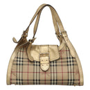 BURBERRY Nova Check Shoulder Bag PVC Beige Gold Auth 116233-2