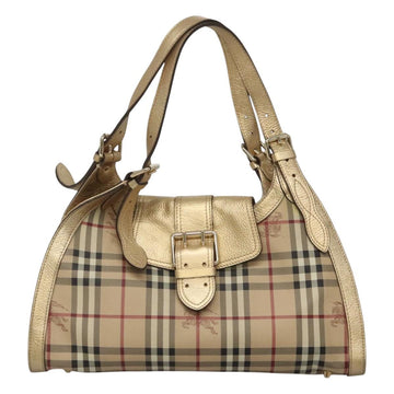 BURBERRY Nova Check Shoulder Bag PVC Beige Gold Auth 116233 - 0