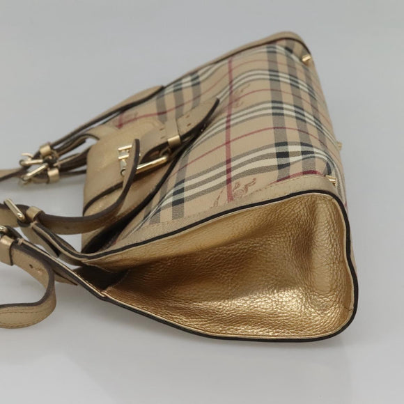 BURBERRY Nova Check Shoulder Bag PVC Beige Gold Auth 116233