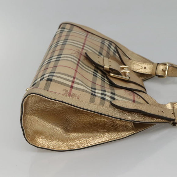 BURBERRY Nova Check Shoulder Bag PVC Beige Gold Auth 116233