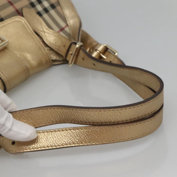BURBERRY Nova Check Shoulder Bag PVC Beige Gold Auth 116233