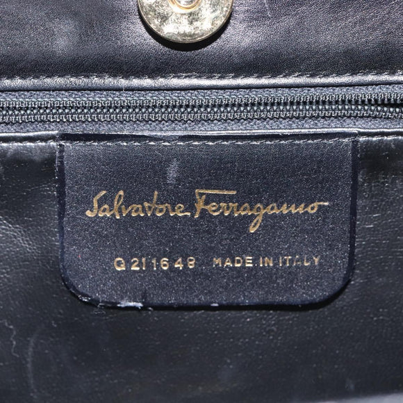 Salvatore Ferragamo Hand Bag Leather Black Gold Auth 116237