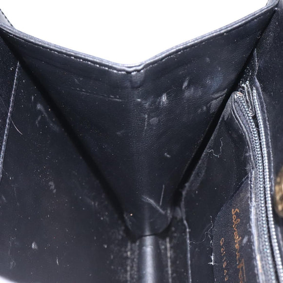 Salvatore Ferragamo Hand Bag Leather Black Gold Auth 116237