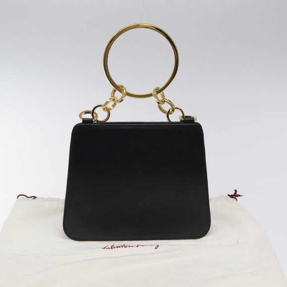 Salvatore Ferragamo Hand Bag Leather Black Gold Auth 116237