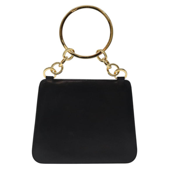 Salvatore Ferragamo Hand Bag Leather Black Gold Auth 116237