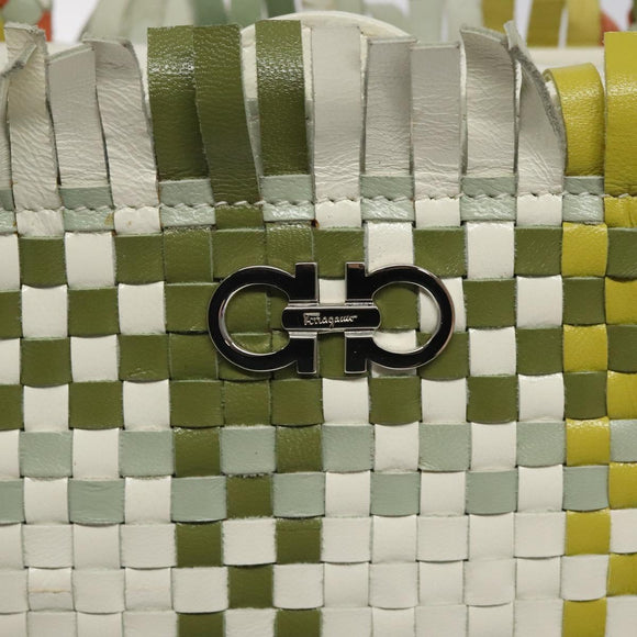Salvatore Ferragamo Tote Bag Leather White Silver Auth 116250V