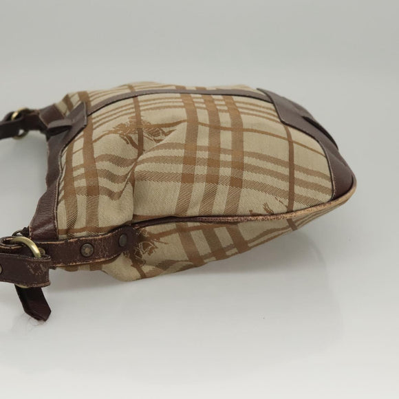 BURBERRY Nova Check Shoulder Bag Canvas Beige Gold Auth 116276