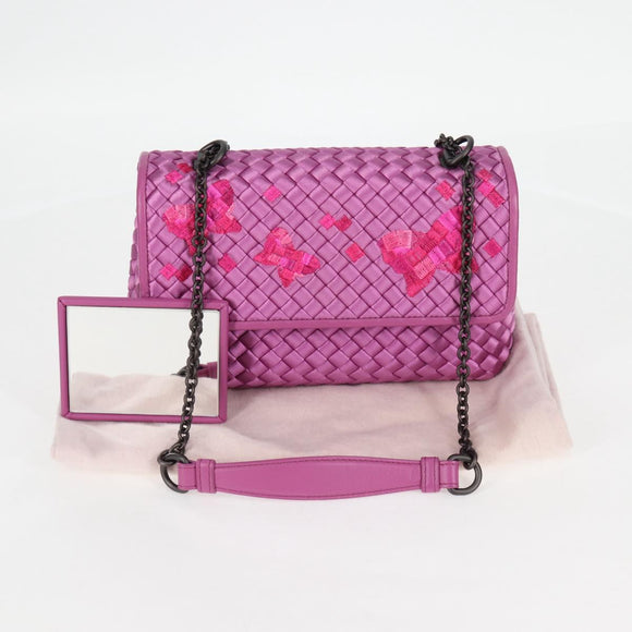 BOTTEGAVENETA INTRECCIATO Chain Shoulder Bag Leather Purple Auth 116278AM