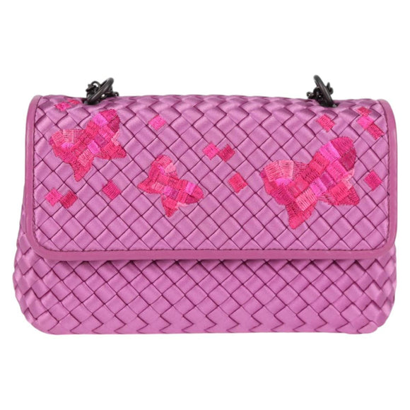 BOTTEGAVENETA INTRECCIATO Chain Shoulder Bag Leather Purple Auth 116278SAM