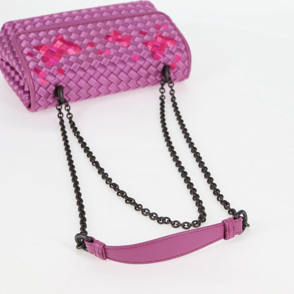BOTTEGAVENETA INTRECCIATO Chain Shoulder Bag Leather Purple Auth 116278SAM