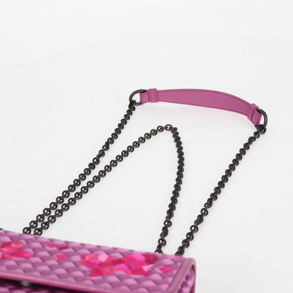 BOTTEGAVENETA INTRECCIATO Chain Shoulder Bag Leather Purple Auth 116278AM