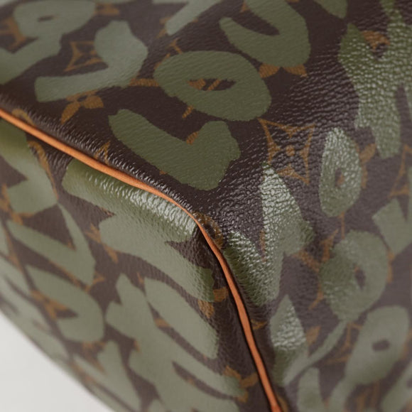 LOUIS VUITTON Monogram Graffiti Speedy 30 Bag Green Khaki M92194 Auth 116281AM