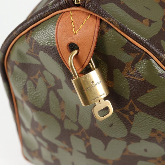 LOUIS VUITTON Monogram Graffiti Speedy 30 Bag Green Khaki M92194 Auth 116281AM