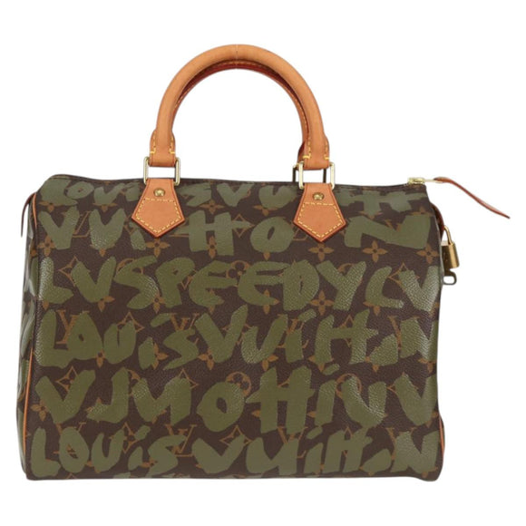 LOUIS VUITTON Monogram Graffiti Speedy 30 Bag Green Khaki M92194 Auth 116281AM