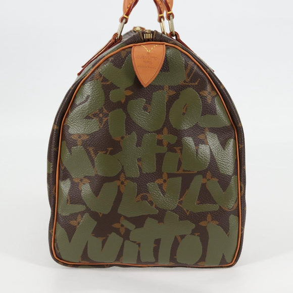 LOUIS VUITTON Monogram Graffiti Speedy 30 Bag Green Khaki M92194 Auth 116281AM