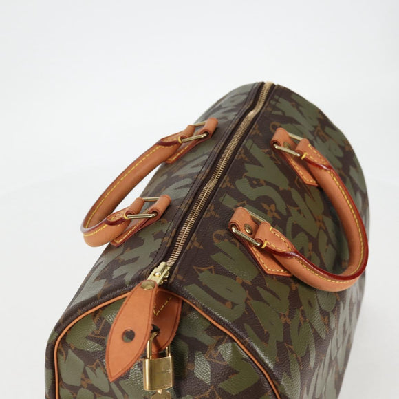 LOUIS VUITTON Monogram Graffiti Speedy 30 Bag Green Khaki M92194 Auth 116281AM