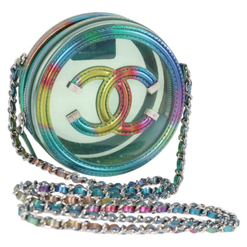 CHANEL CC filigree Chain Shoulder Bag Vinyl Silver Rainbow CC Auth 116287AM