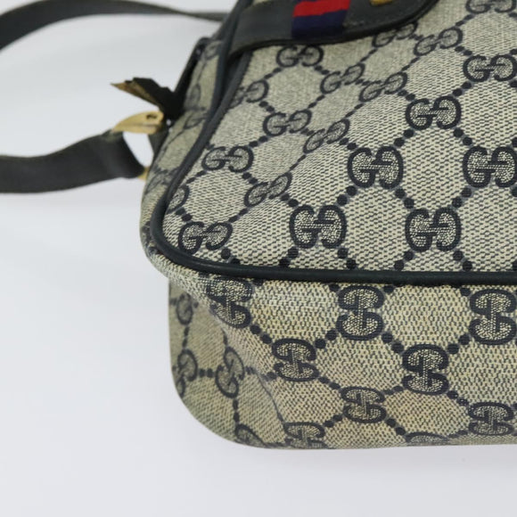 GUCCI GG Supreme Sherry Line Bag PVC Navy Gold Red 904 02 049 Auth 116288