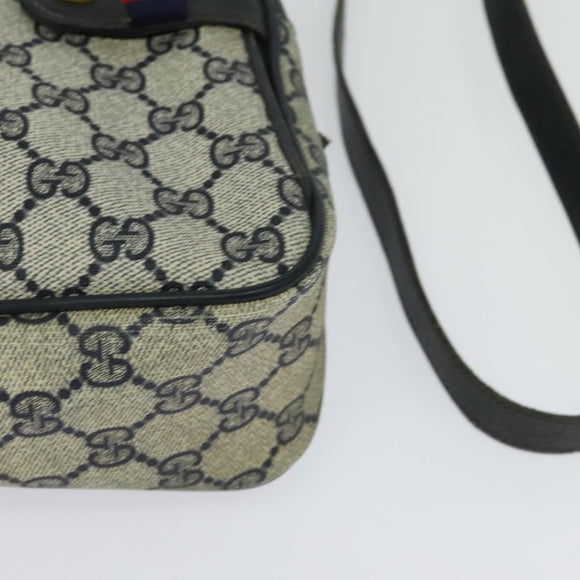 GUCCI GG Supreme Sherry Line Bag PVC Navy Gold Red 904 02 049 Auth 116288