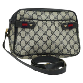 GUCCI GG Supreme Sherry Line Bag PVC Navy Gold Red 904 02 049 Auth 116288