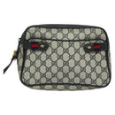 GUCCI GG Supreme Sherry Line Bag PVC Navy Gold Red 904 02 049 Auth 116288-13