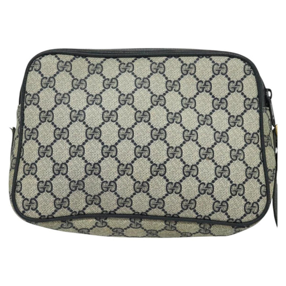 GUCCI GG Supreme Sherry Line Bag PVC Navy Gold Red 904 02 049 Auth 116288