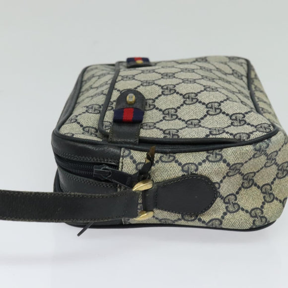 GUCCI GG Supreme Sherry Line Bag PVC Navy Gold Red 904 02 049 Auth 116288