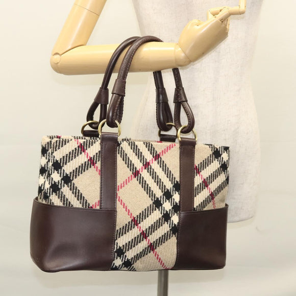 BURBERRY Nova Check Tote Bag Wool Beige Gold Auth 116293
