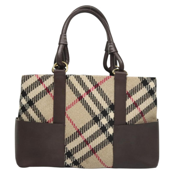 BURBERRY Nova Check Tote Bag Wool Beige Gold Auth 116293