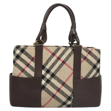 BURBERRY Nova Check Tote Bag Wool Beige Gold Auth 116293 - 0