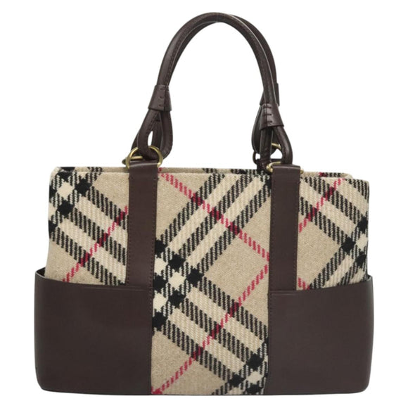 BURBERRY Nova Check Tote Bag Wool Beige Gold Auth 116293