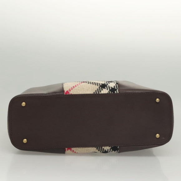 BURBERRY Nova Check Tote Bag Wool Beige Gold Auth 116293