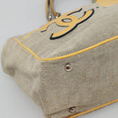 CHANEL Choco Bar Tote Bag Canvas Beige Yellow CC Auth 116301-15