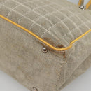 CHANEL Choco Bar Tote Bag Canvas Beige Yellow CC Auth 116301-9