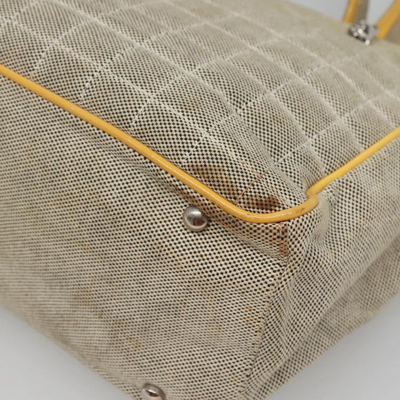 CHANEL Choco Bar Tote Bag Canvas Beige Yellow CC Auth 116301