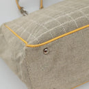 CHANEL Choco Bar Tote Bag Canvas Beige Yellow CC Auth 116301-16